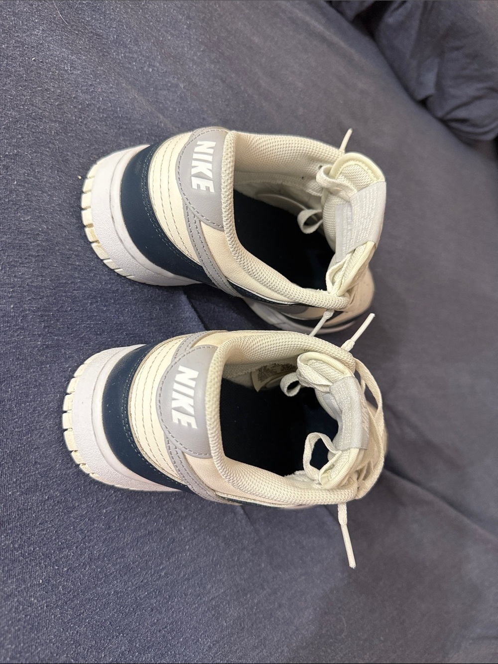 Women’s NIKE DUNKS ——— off-white, navy, gray - Picture 3 of 4